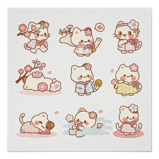 Cute Geisha-style cat Poster (Vorderseite)