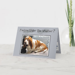 Cute "Get Well" Card W/Under The Weather Basset Karte