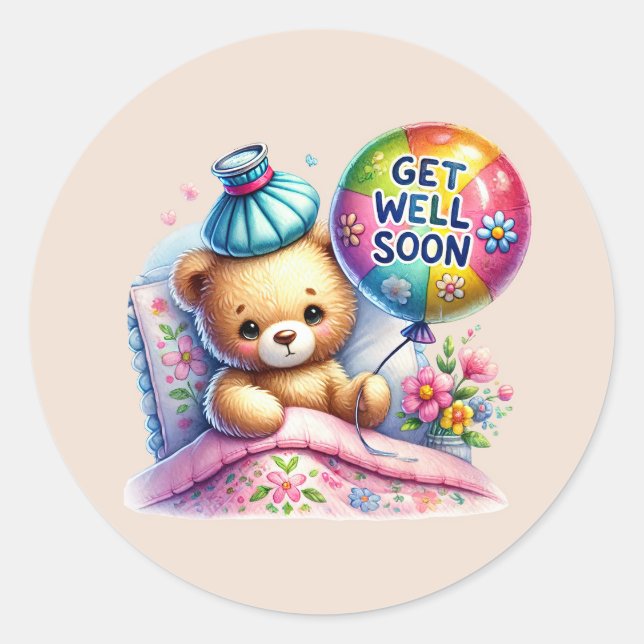 Cute get well soon bear  runder aufkleber (Vorderseite)