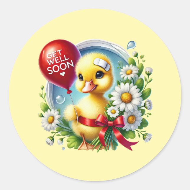 Cute get well soon duck runder aufkleber (Vorderseite)