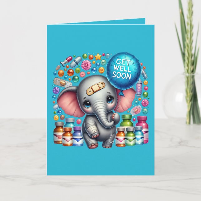 Cute get well soon elephant add message  karte (Vorderseite)