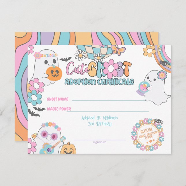 Cute Ghost Adoption Certificate Postkarte (Vorne/Hinten)