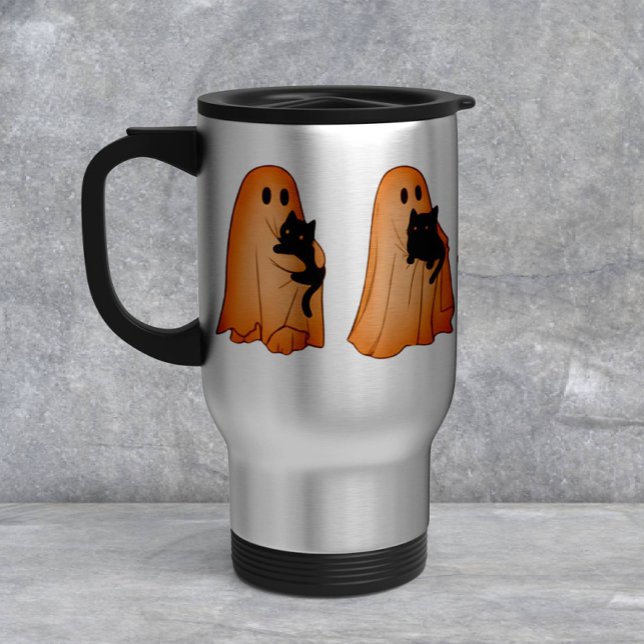 Cute Ghost and Black Cat Halloween Mug Reisebecher (Von Creator hochgeladen)