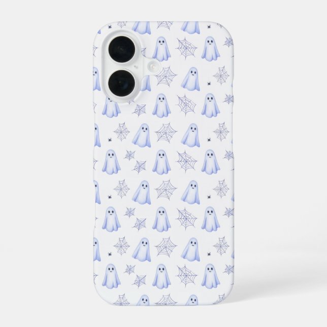Cute Ghost and Spider Web Halloween Pattern iPhone 16 Hülle (Rückseite)