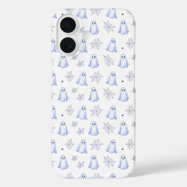 Cute Ghost and Spider Web Halloween Pattern iPhone 16 Hülle (Rückseite)