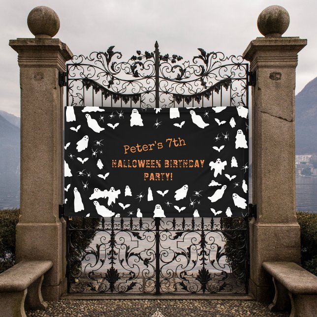 Cute Ghost, Bats & Spiders Halloween Birthday Banner (Cute Ghost, Bats & Spiders Halloween Birthday Banner)
