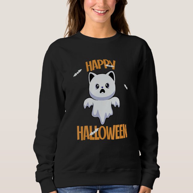 Cute Ghost Cat Halloween Cat  Spooky Season Sweatshirt (Vorderseite)