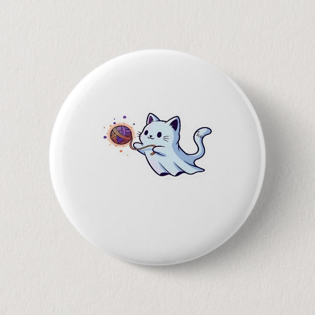 Cute Ghost Cat  Spooky Halloween Kitten  Magical W Button (Vorderseite)
