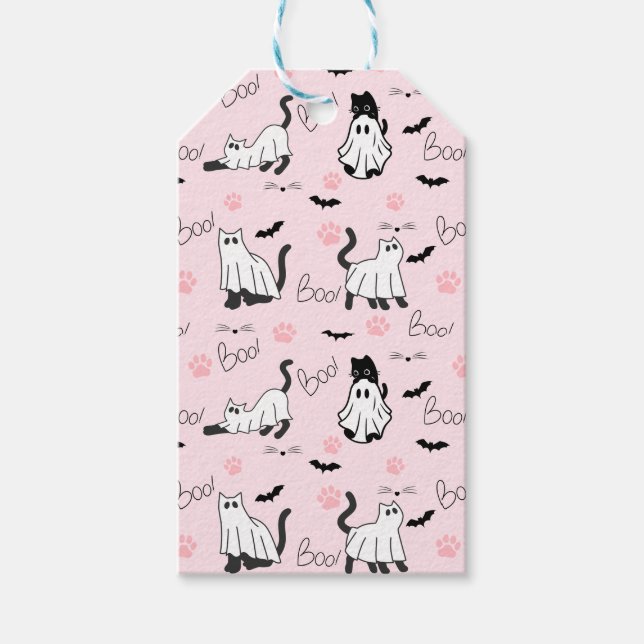 Cute Ghost Cats Halloween Geschenkanhänger (Vorderseite)