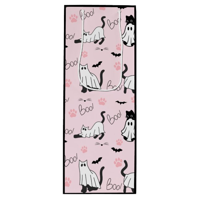 Cute Ghost Cats Halloween Geschenktüte Für Weinflaschen (Vorderseite)