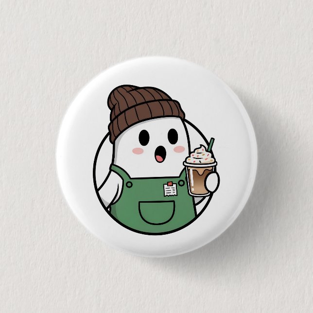 Cute Ghost Coffee Button (Vorderseite)