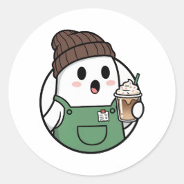 Cute Ghost Coffee Paper Cup – Funny Cartoon Dispos Runder Aufkleber
