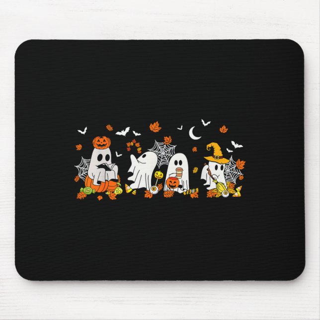Cute Ghost Drinking Coffee Halloween Fall Ghost Bo Mousepad (Vorne)