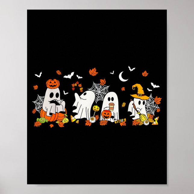 Cute Ghost Drinking Coffee Halloween Fall Ghost Bo Poster (Vorne)