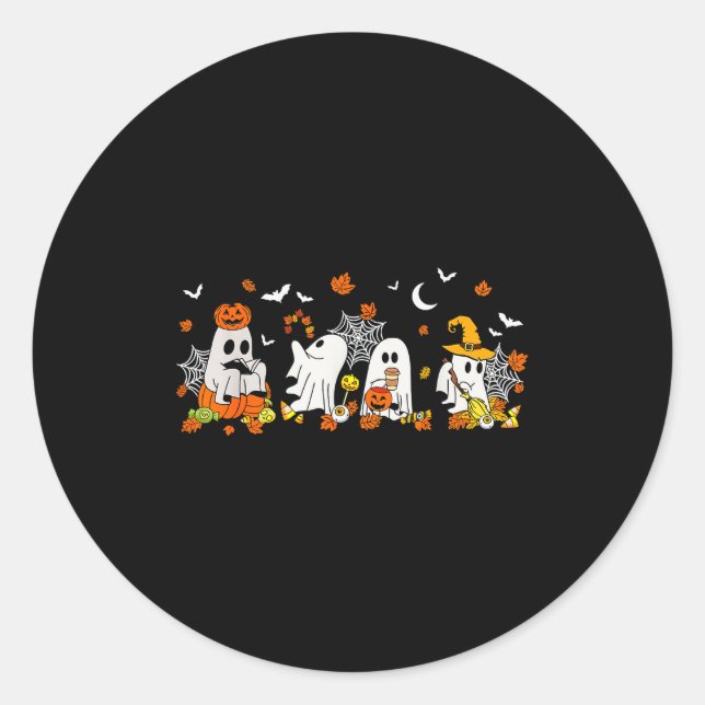 Cute Ghost Drinking Coffee Halloween Fall Ghost Bo Runder Aufkleber (Vorderseite)