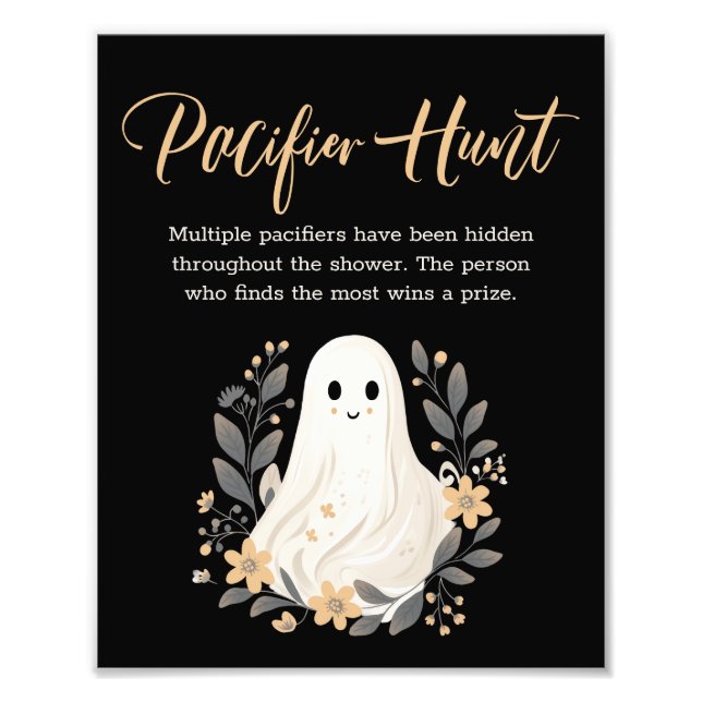 Cute Ghost Fall Pacifier Hunt Baby Shower Sign Fotodruck (Vorne)