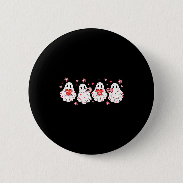 Cute Ghost Love Hearts Valentines Day Womens Teens Button (Vorderseite)
