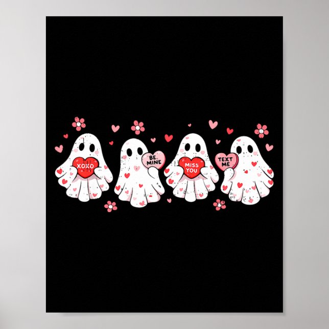 Cute Ghost Love Hearts Valentines Day Womens Teens Poster (Vorne)