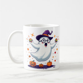 Cute Ghost Mug with Pumpkins and Witch Hat Kaffeetasse