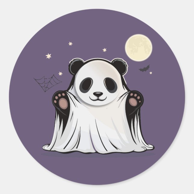 Cute Ghost Panda Under the Moon  Runder Aufkleber (Vorderseite)