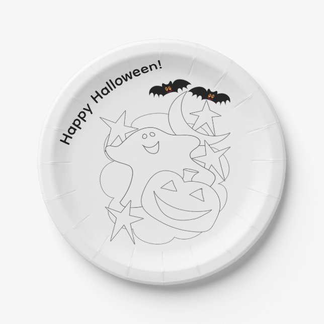 Cute Ghost Pumpkin Bats Color Me Halloween Pappteller (Vorderseite)