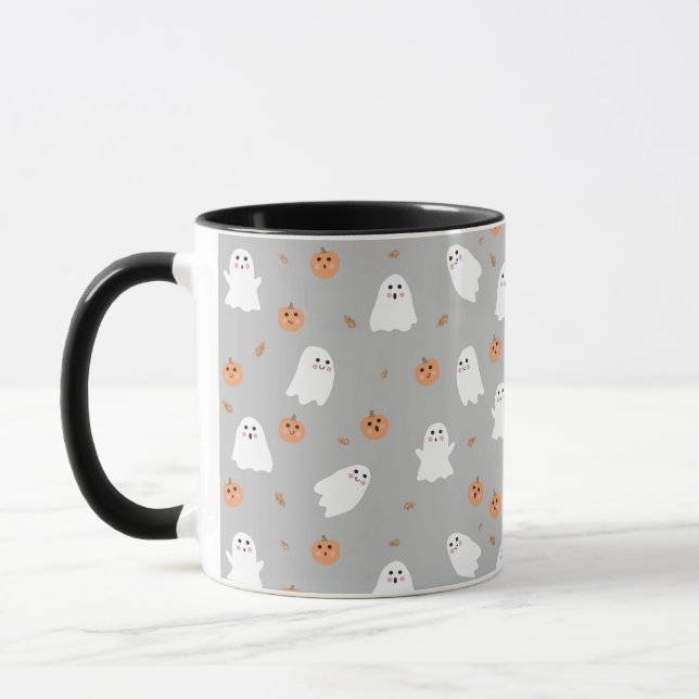 Cute Ghost & Pumpkin Gray Halloween Pattern Tasse (Links)