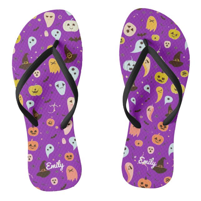 Cute ghost Pumpkin Halloween Personalized  Flip Flops (Fußbett)
