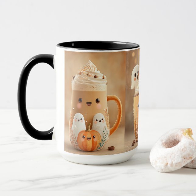 Cute Ghost Pumpkin Latte Mug (Avec donut)