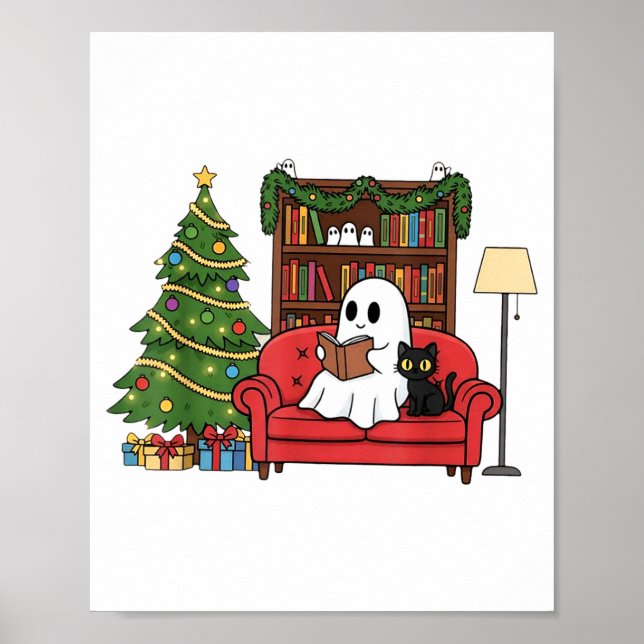 Cute Ghost Reading Christmas, Christmas Ghost Book Poster (Vorne)