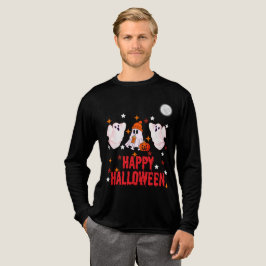 Cute Ghost Trio Happy Halloween Long Sleeve Tri-Blend Shirt