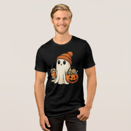Cute Ghost with Candy & Pumpkin Drink Tri-Blend Shirt