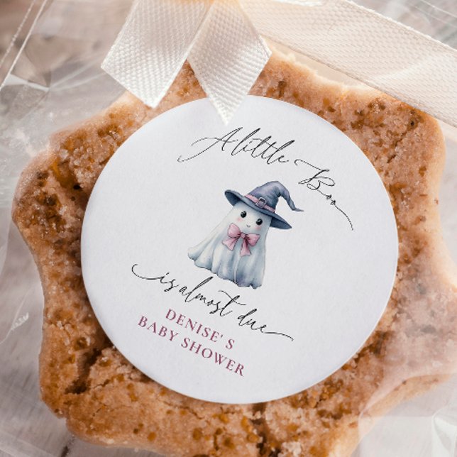 Cute Ghost with Pink Bow & Witch Hat Baby Shower  Quadratischer Aufkleber (Von Creator hochgeladen)