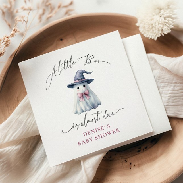 Cute Ghost with Pink Bow & Witch Hat  Baby Shower  Serviette (Von Creator hochgeladen)