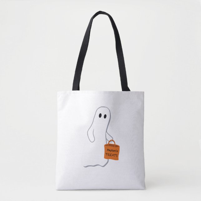 Cute Ghost with Treat Bag Personalized Bag Tasche (Vorderseite)