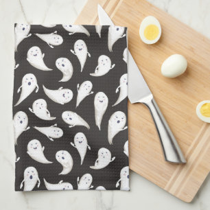 Cute Ghosts Black Halloween Serviette de cuisine