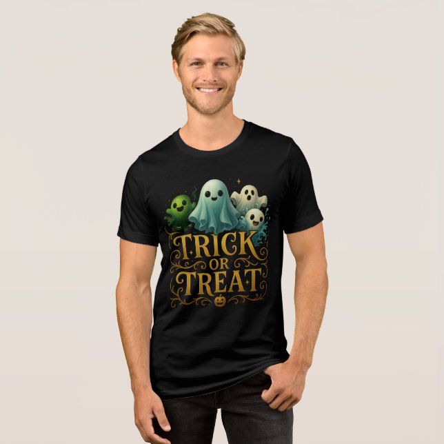 Cute Ghosts "Trick or Treat" Design Tri-Blend Shirt (Vorderseite voll)