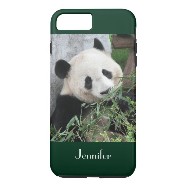 Cute Giant Panda Dark Green Trim Personalized Name Case-Mate iPhone Hülle (Rückseite)