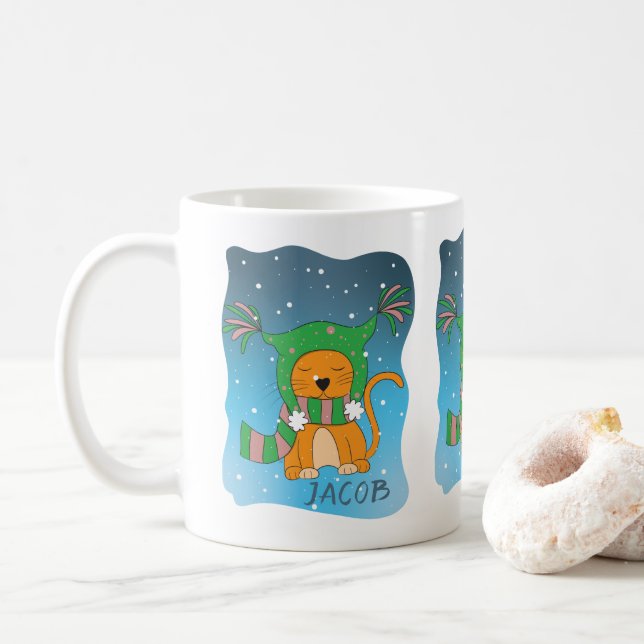 Cute gingembre chat en Mug personnalisé de neige (Avec donut)