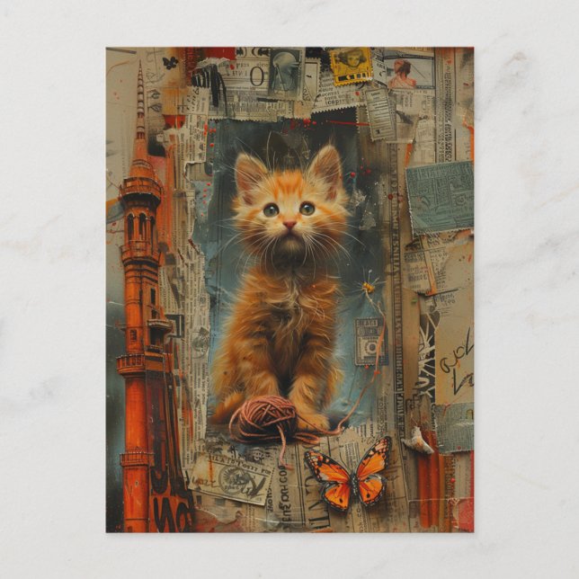 Cute Ginger Kitten Mélange Media Collage Carte Pos (Devant)