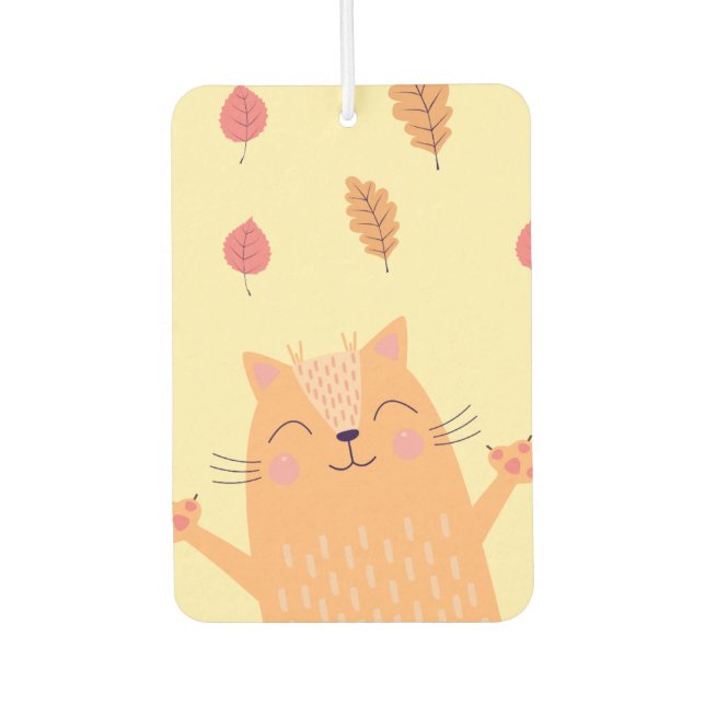 Cute Ginger Orange Cat Playing in Autumn Leaves Autolufterfrischer (Vorderseite)