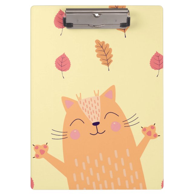 Cute Ginger Orange Cat Playing in Autumn Leaves Klemmbrett (Vorderseite)
