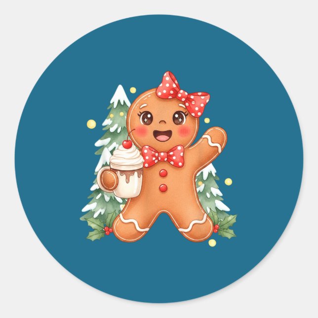 Cute Gingerbread Christmas Snow Xmas For Men Women Runder Aufkleber (Vorderseite)