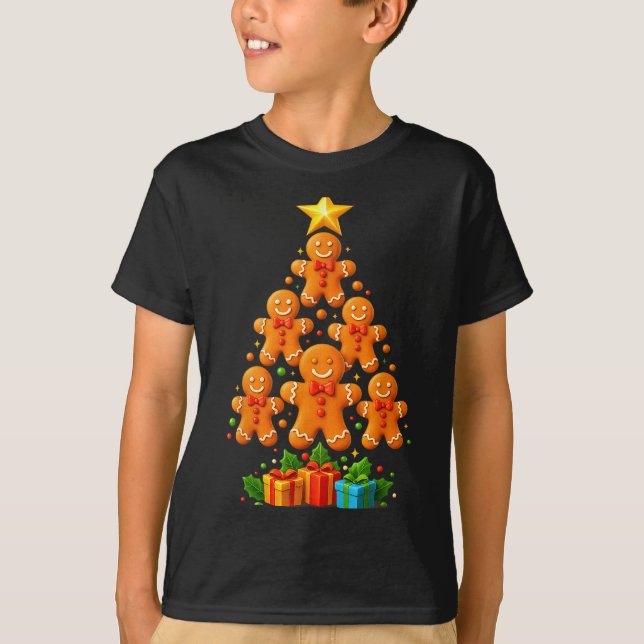 Cute Gingerbread Christmas Tree Holiday Funny Xmas T-Shirt (Vorderseite)