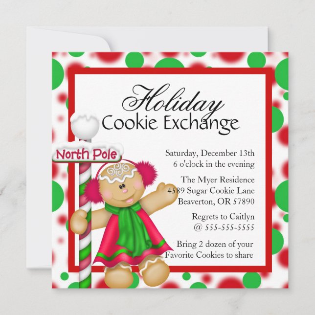 Cute Gingerbread Cookie Exchange Invitation de vac (Devant)