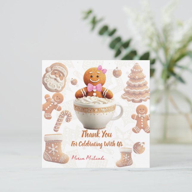 Cute Gingerbread Cookie kids party Dankeskarte (Stehend Vorderseite)