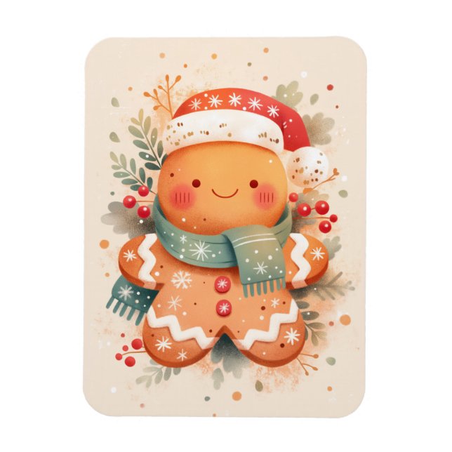 Cute Gingerbread Cookie Wearing Santa Hat Magnet (Vertikal)