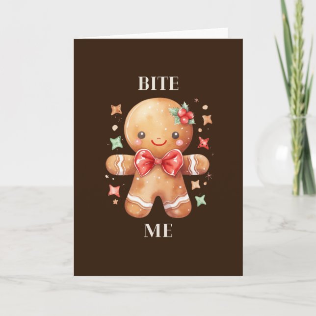 Cute Gingerbread Homme drôle Carte de Noël (Devant)