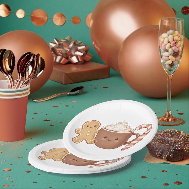 Cute Gingerbread & Hot Cocoa Kids' Christmas Fun P Pappteller (Von Creator hochgeladen)