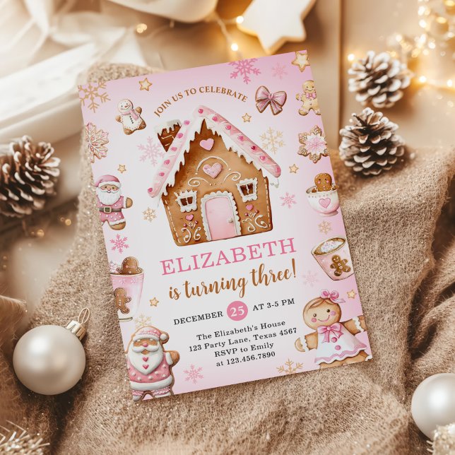 Cute Gingerbread House Girl Birthday Party Einladung (Von Creator hochgeladen)