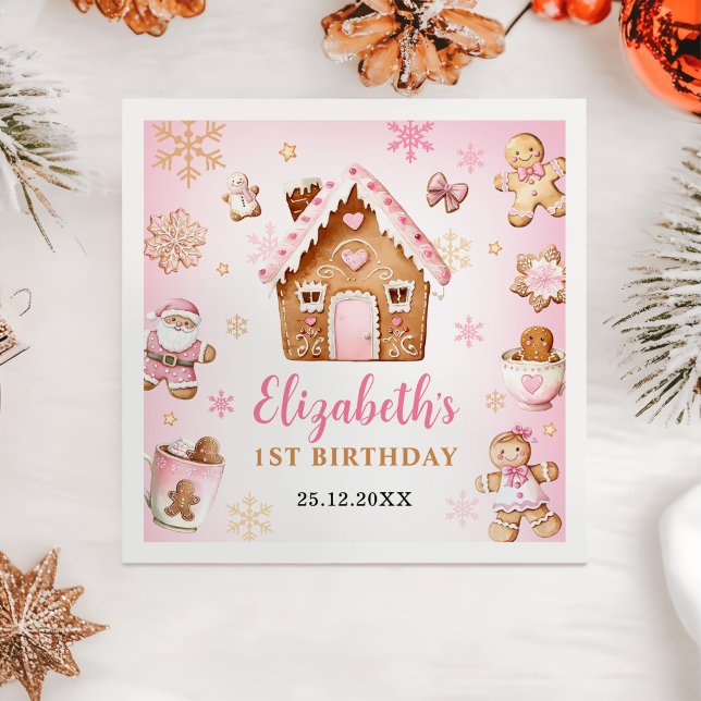 Cute Gingerbread House Girl Birthday Party Serviette (Von Creator hochgeladen)